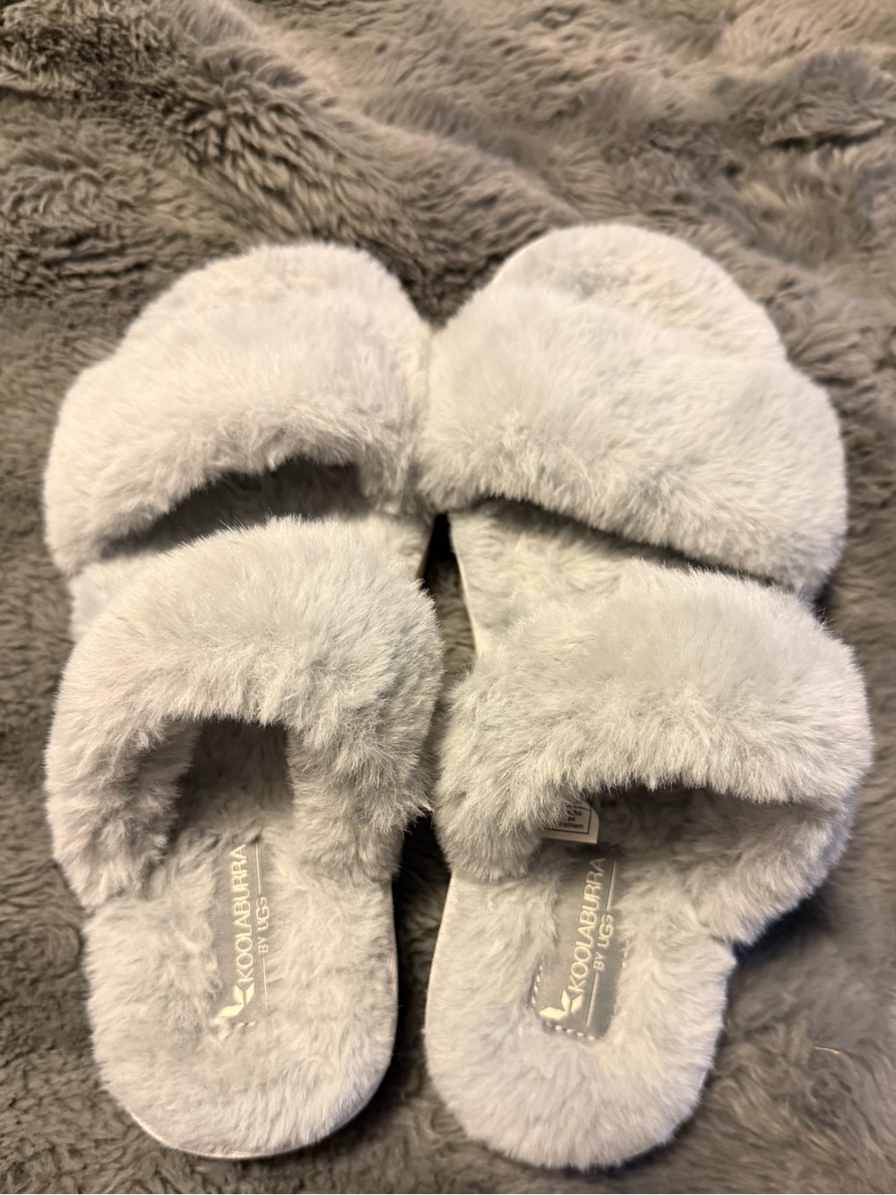 Koolaburra Plush Light Gray Double-Band Slide Slippers